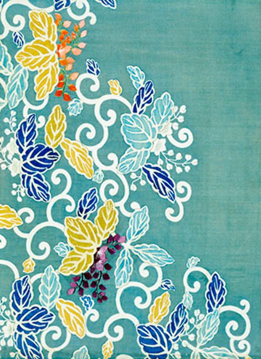 Silk textile fragment with floral scrolls (custom print)