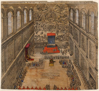 Maiestatis Pontificiae Dum in Capella Xisti Sacra Peraguntur Accurata Delineatio, by Etienne Dupérac, 1578, Italy. Museum no. E.2801-1991. © Victoria and Albert Museum, London