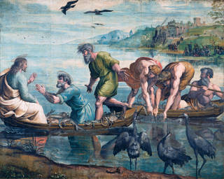 Raphael Cartoon, The Miraculous Draught of Fishes (Luke 5: 1-11), by Raphael, 1515 – 16, Italy. Royal Collection Trust / © Her Majesty Queen Elizabeth II 2020. Photograph: Victoria & Albert Museum, London