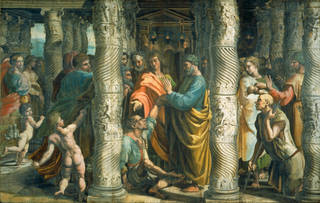 Raphael Cartoon, The Healing of the Lame Man (Acts 3, 1-8), by Raphael, 1515 – 16, Italy. Royal Collection Trust / © Her Majesty Queen Elizabeth II 2020. Photograph: Victoria & Albert Museum, London