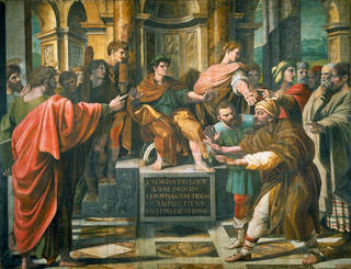 Raphael Cartoon, The Conversion of the Proconsul or The Blinding of Elymas (Acts 13: 6-12), by Raphael, 1515 – 16, Italy. Royal Collection Trust / © Her Majesty Queen Elizabeth II 2020. Photograph: Victoria & Albert Museum, London