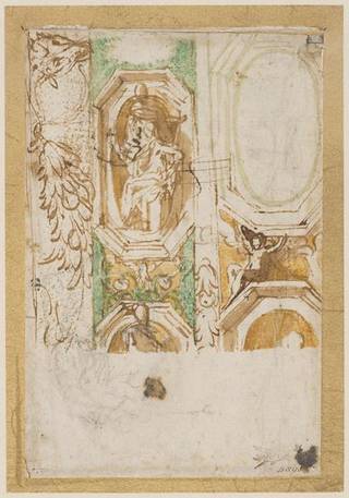 Rough sketches of a male figure kneeling, a female figure in profile, an animal, a human leg