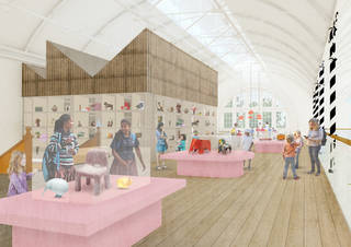 Architectural render of the Design Gallery at the V&A Museum of Childhood