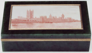 Cigar case with image of the houses of parliament on the lid