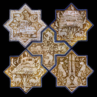 Panel of five tiles, from the series 'Kashi and Kashan', by Abbas Akbari