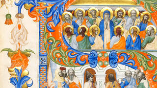 (Detail) Pentecost, attributed to Silvestro dei Gherarducci, from a gradual made for the monastery of San Michele in Murano, 1392 – 99, Florence, Italy. Museum no. 3045. © Victoria and Albert Museum, London