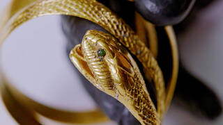 close up of a gold ring of a snake