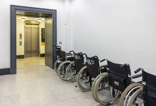 Wheelchairs at the Cromwell Road entrance.