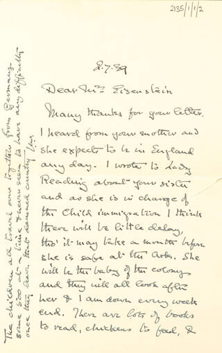 Handwritten letter, black/grey writing on cream. coloured paper