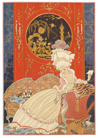 Lady and chaise illustration for Fêtes Galantes