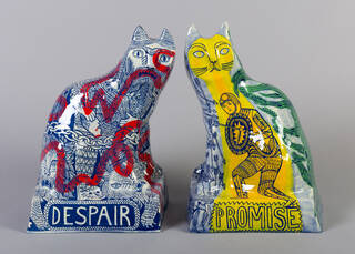 slip-cast earthenware Staffordshire inspired figurine cats