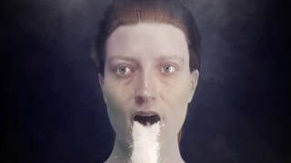 Film still of woman vomiting water